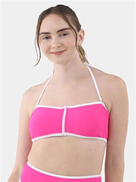 No Boundaries Zipper Front Bandeau Bikini Top Womens Walmart