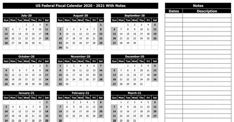 Download US Federal Fiscal Calendar 2020-21 With Notes Excel Template ...