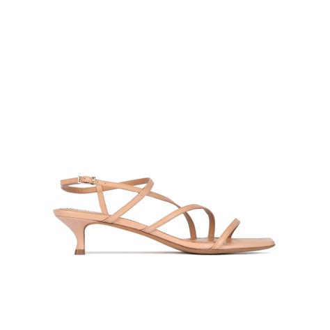 Mid Heel Sandal In Nude Leather With Strappy Design Pura Lopez