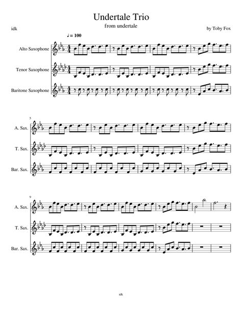 Undertale Trio Sheet Music For Piano Saxophone Alto Saxophone Tenor Saxophone Baritone Mixed