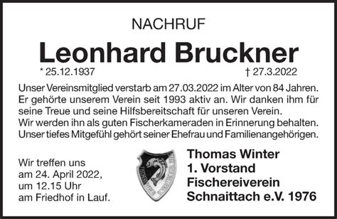 Traueranzeigen Von Leonhard Bruckner Gemeinsamtrauern N Land