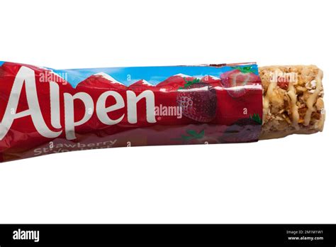 Alpen Strawberry Yoghurt Bar Opened To Show Contents Set On White