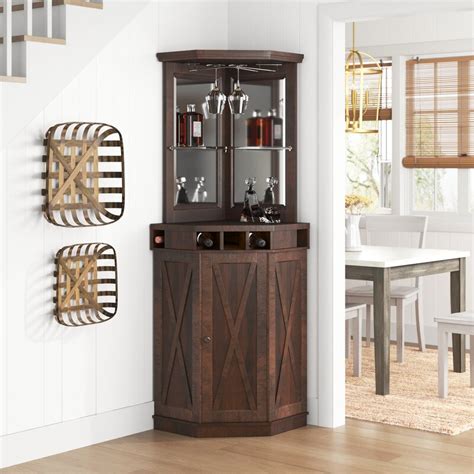 Sand And Stable Home Source Mahogany Corner Bar Unit With Built In Wine