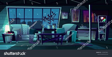 Cartoon Illustration Modern Living Room Night Stock Illustration ...