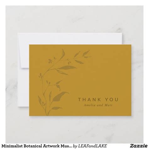 Minimalist Botanical Artwork Mustard Boho Wedding Thank You Card Zazzle Botanical Artwork