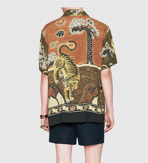 Gucci Synthetic Tiger Print Viscose Short Sleeve Shirt For Men Lyst