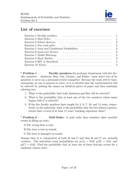 Problem Set Sol Fundamentals Of Probability And Statistics