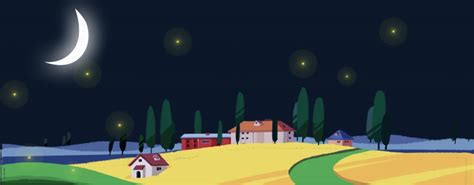 Quiet Village Night Cartoon Moon Banner Background, Quiet, Village, Night Background Image And ...