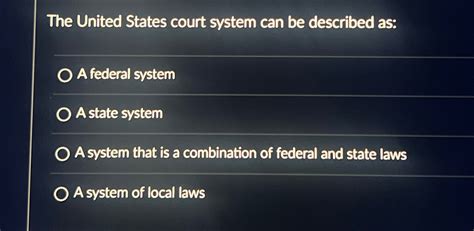 Solved The United States court system can be described as:A | Chegg.com