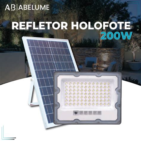 Holofote Solar Refletor Led 200w Prova D àgua C placa Solar Escorrega