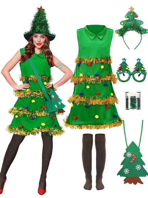 Berlune 7 Pcs Christmas Tree Costume Set For Women Christmas Outfit