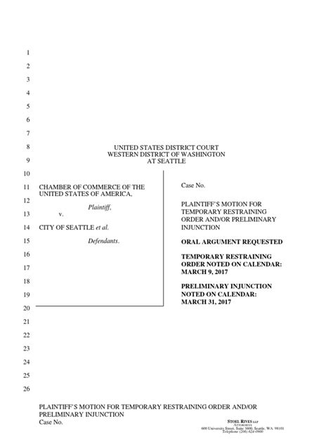 Motion For Temporary Restraining Order Sherman Antitrust Act Injunction