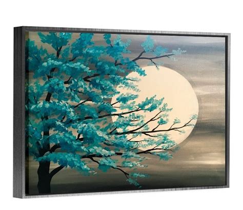 Cuadro Decorativo Moderno Arbol Turquesa Con Luna Sala Reca Arte Mio