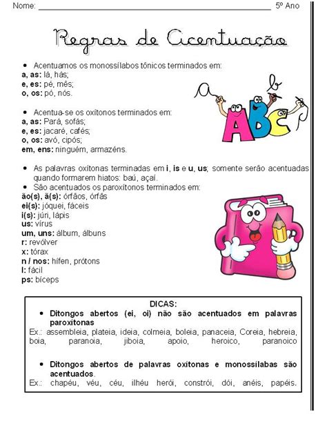 Acentuação Gráfica 5 Ano - AMIGA DA EDUCAÇÃO.: REGRAS DE ACENTUAÇÃO - 5º ANO - ATIVIDADES.
