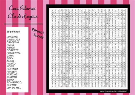 Kit de Brincadeiras Chá de Lingerie Victoria Secret no Elo Inventos em Eventos F