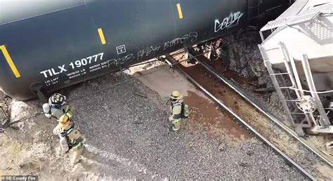 Freight train derails scattering over 40 boxcars and tank cars across Southern California desert ...