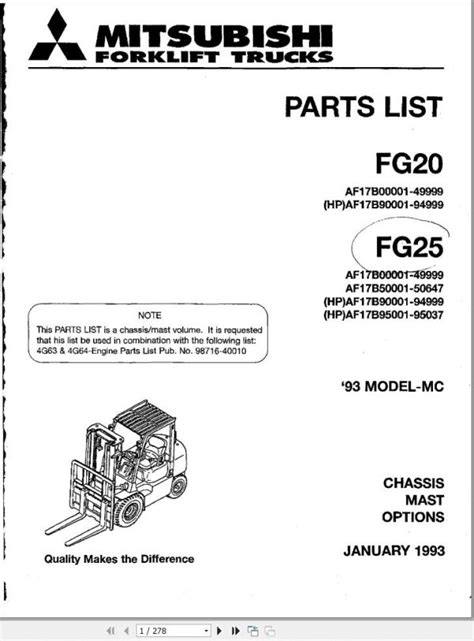 Mitsubishi Forklift Fg Fg Parts Manual