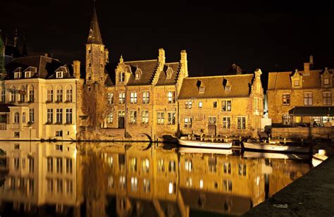 Bruges Canal at Night, Belgium Stock Photo - Image of exterior, ancient ...