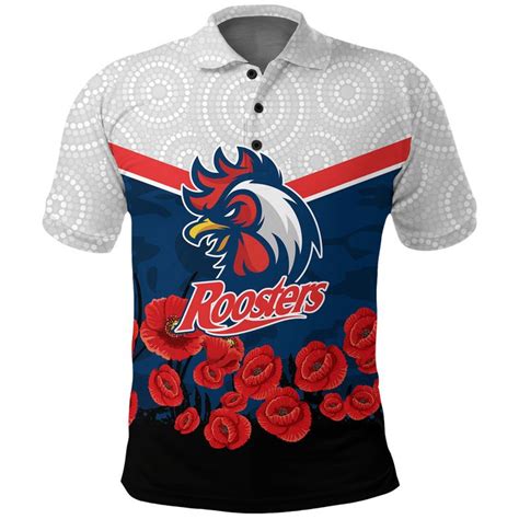 AIO Pride Roosters Anzac Day Polo Shirt Indigenous Art AIO Pride