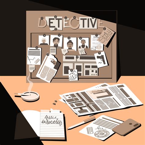 Desk of a detective, investigator and night shift worker 2218098 Vector