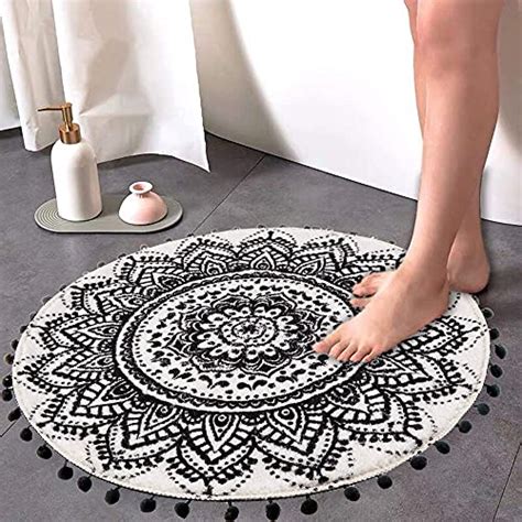 Livebox Boho Bathroom Rug 2ft Machine Washable Black And Cream Small