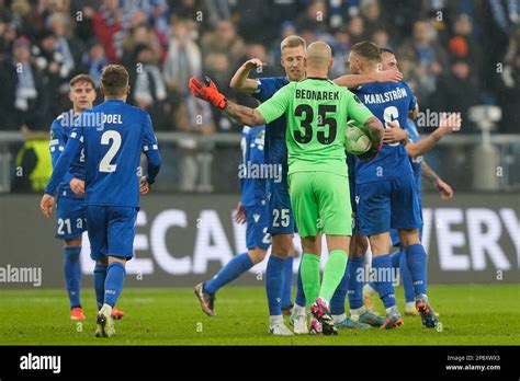 Lech Players Celebrate At The End Of The Europa Conference League Round