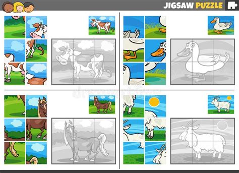 Jigsaw Puzzle Activity Set with Cartoon Animals Stock Vector ...