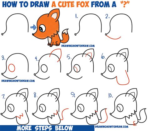 How to Draw a Cute Cartoon Fox from a Question Mark (Kawaii / Chibi ...