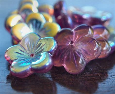 Czech Glass Amethyst Ab 16mm Flower Bead 10 Pc Large Purple