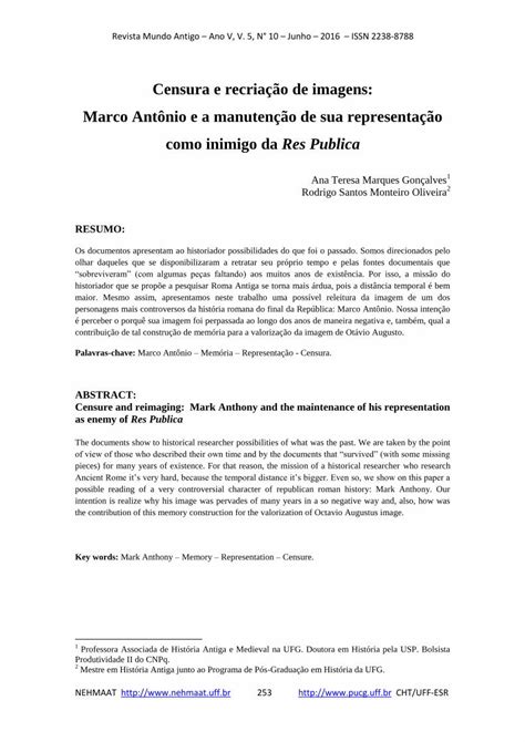 Pdf Censura E Recria O De Imagens Marco Ant Nio E A