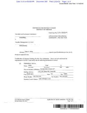 Fillable Online Kccllc Application For Special Admission Pro Hac Vice