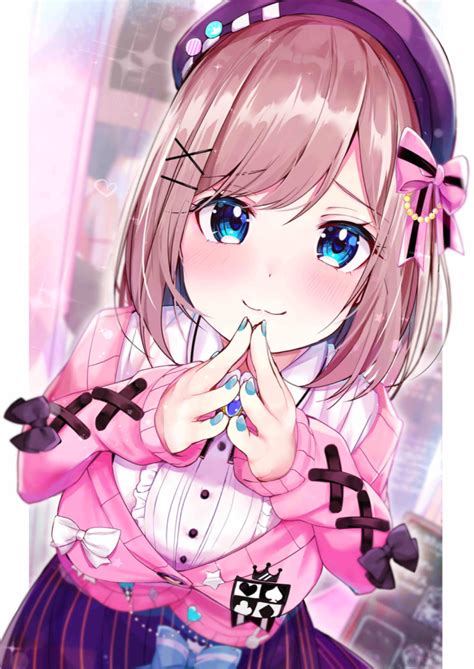 Safebooru 1girl 3 Bangs Black Ribbon Blue Eyes Blue Nails Blush Bow