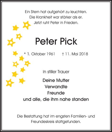 Traueranzeigen Von Peter Pick Trauer In Nrw De