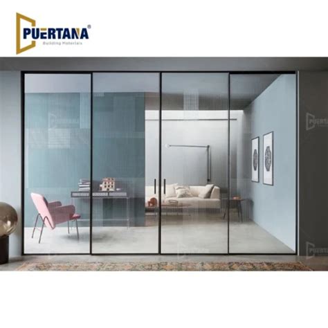 Office Interior Metal Framed Aluminium Sliding Glass Door With Slim