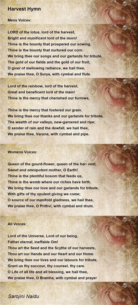 Harvest Hymn Poem By Sarojini Naidu Poem Hunter