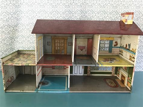 Vintage Marx 1950s Tin Dollhouse Colonial Style With Fringe Etsy Canada