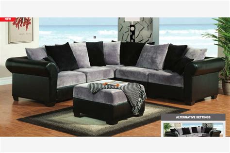 F Gray Black Champion Fabric Leather Sectional Sofa Ottoman Pillow Back ...