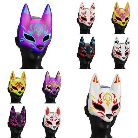 3D model Kitsune Mask Bundle 10 In 1 - Japanese Anime VR / AR / low-poly | CGTrader