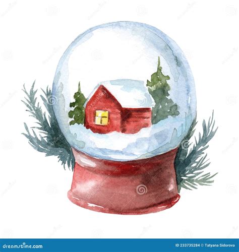 Watercolor Snow Globe New Year Christmas Hand Drawn Illustration