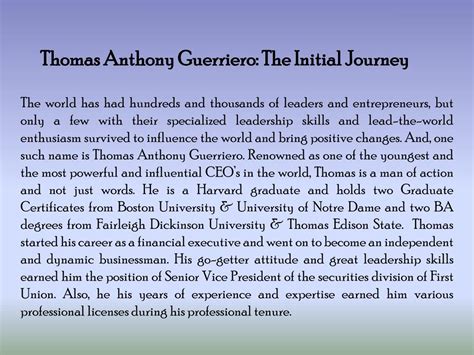 PPT - Thomas Anthony Guerriero: The Initial Journey PowerPoint