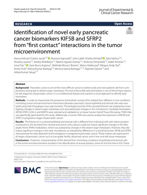 Pdf Identification Of Novel Early Pancreatic Cancer Biomarkers Kif5b And Sfrp2 From “first