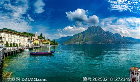 意大利的伊塞奥湖美丽风光摄影图片_大图网图片素材