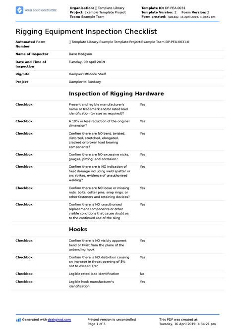 Rigging Safety Inspection Checklist