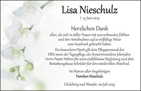 Das Trauerportal F R L Chow Dannenberg Todesanzeigen Lisa Nieschulz