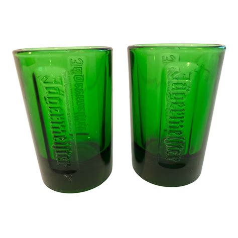 Jagermeister Emerald Green Shot Glass Set Of 2 1 Oz Embossed Barware Bar Drink Ebay