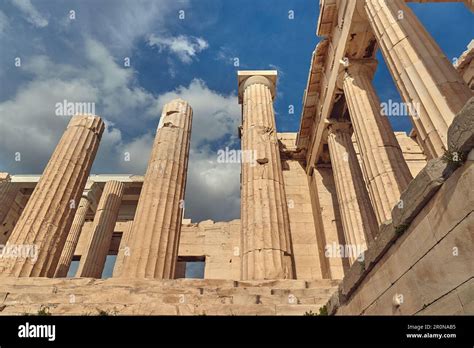 Acropolis Of Athens Entrance Gate Pillars Stock Photo Alamy