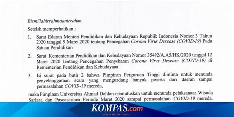 Antisipasi Corona Rektor UAD Keluarkan Surat Tunda Wisuda Maret 2020