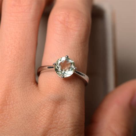 Green Amethyst Ring Solitaire Ring Sterling Silver Promise Etsy