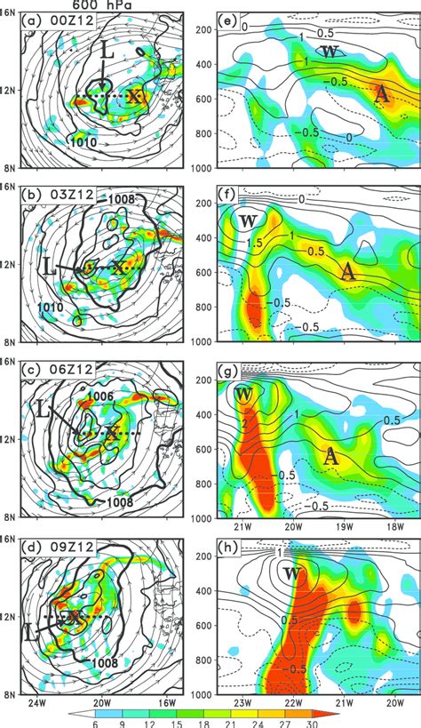 A D The Simulated 600 HPa Cyclonic Relative Vorticity Shaded 10