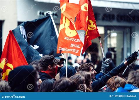 Communist Flags As Protest Macron French Government String Of Re